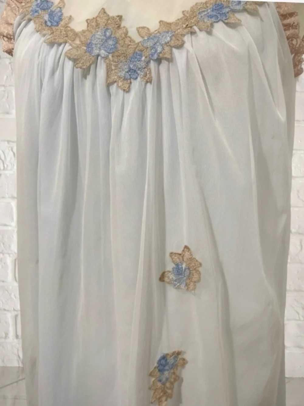 Vintage Aristocraft USA Made Sheer Nylon Nightgown Pale Blue Embroidered M - Picture 9 of 9